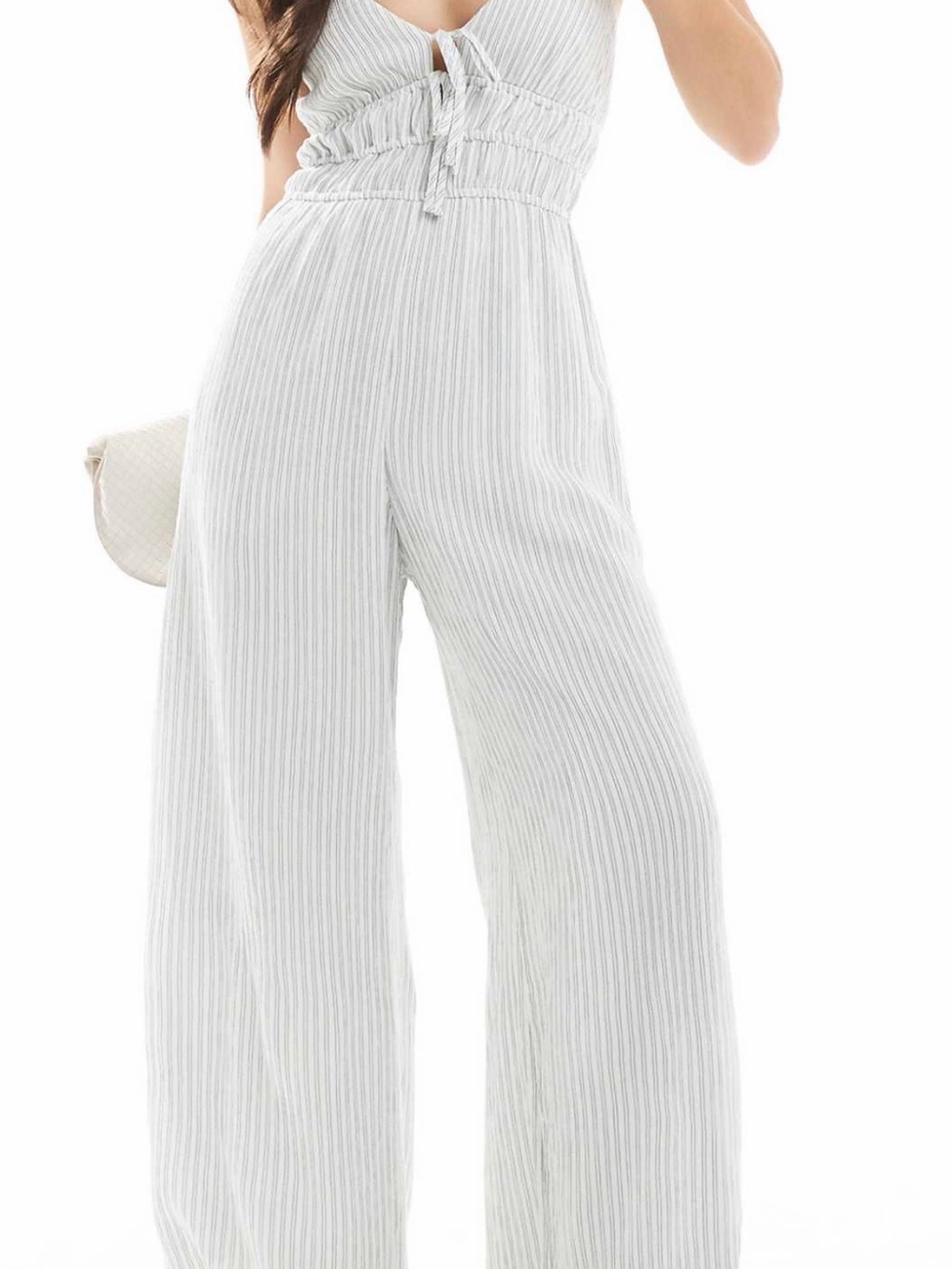 Hollister White Pinstripe Wide-Leg Jumpsuit